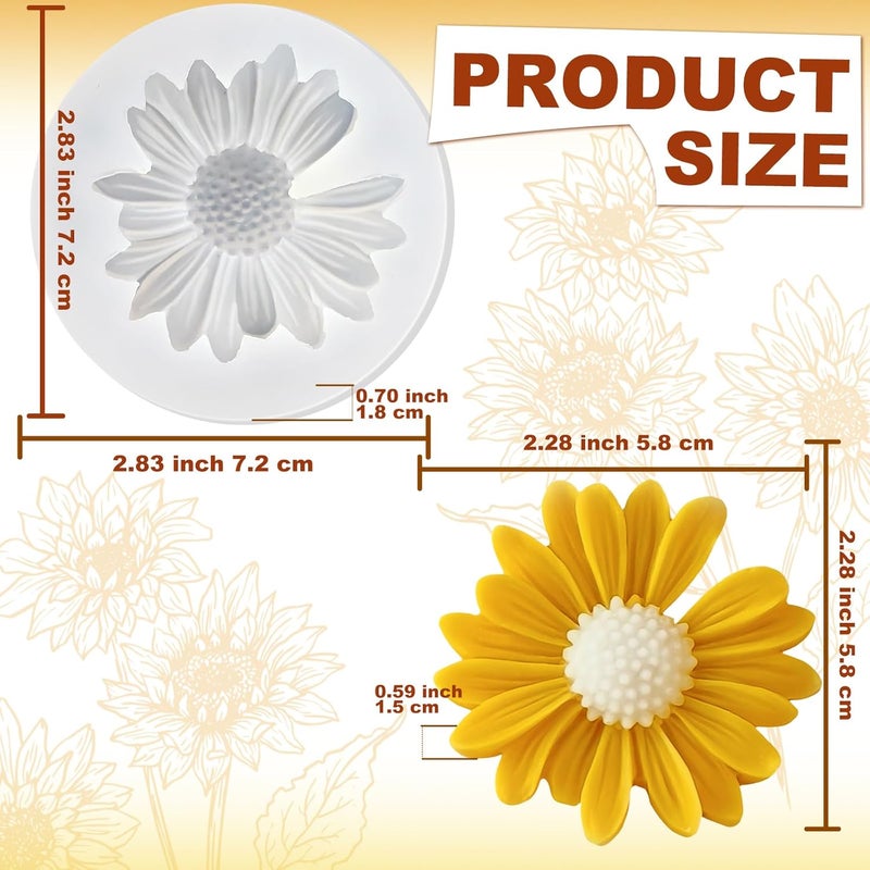 ZQYSING 4 Pcs Daisy Flower Silicone Molds for Candles, 3D Flower Fondant Chocolate Cake Cupcake Topper Decoration Mold, DIY Tealight Candle Soap Wax Epoxy Resin Concrete Casting Polymer Clay Craft - Image 2